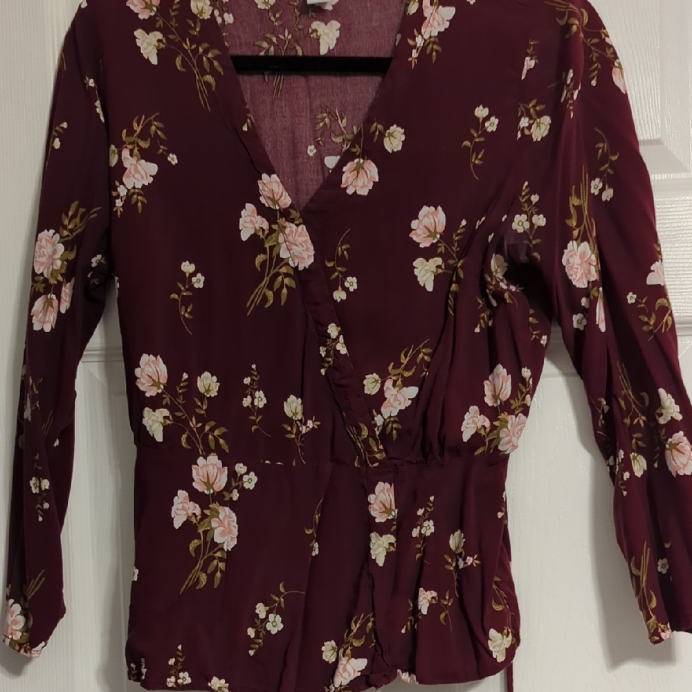 Floral Burgundy Wrap Old Navy Top